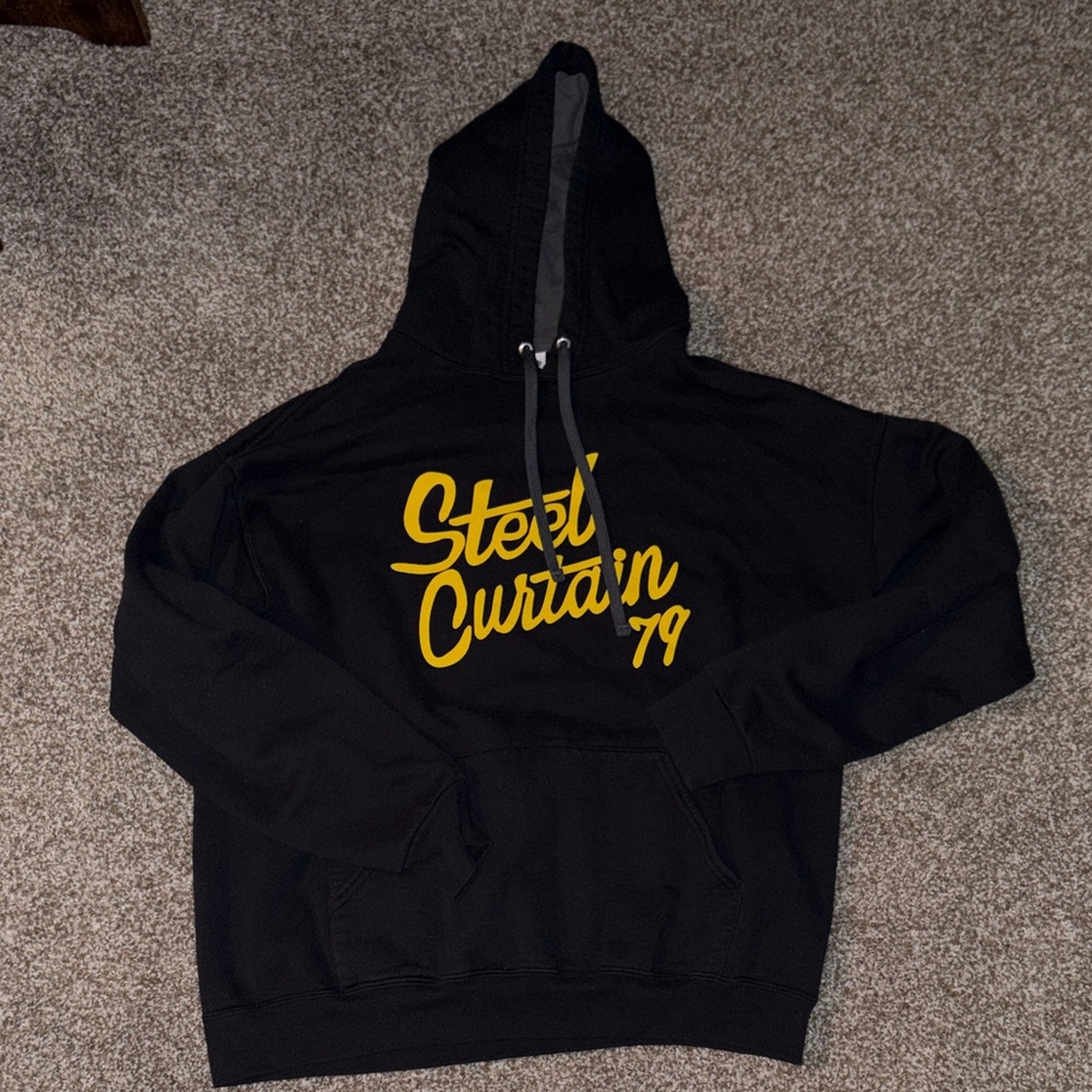Fruit of the Loom Black Hoodie with Yellow Graphic